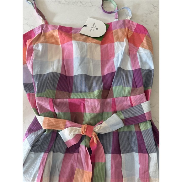 Women's Plaid Tie-Waist Midi Dress - kate spade new‎ york Red/Pink/Green/Blue 1X - Picture 5 of 7
